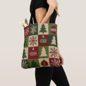 Ouderwetse, patchwork quilted look rustische Kerst Tote Bag (Dichtbij)