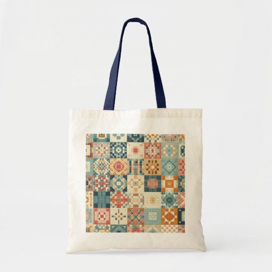 Ouderwetse, patchwork quilted look tote bag (Voorkant)