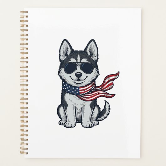 Ouderwetse Patriotische Husky Pup Vector Design_1 Planner (Voorkant)