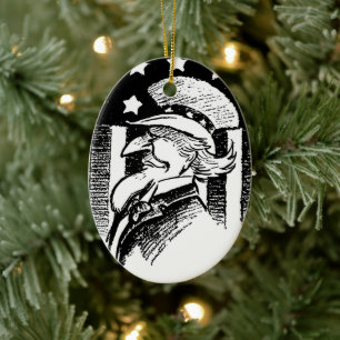 Ouderwetse patriotische Oom Sam en Amerikaanse vla Keramisch Ornament