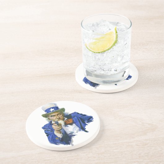 Ouderwetse patriotische oom Sam met sterrenhoed en Zandsteen Onderzetter (Zijkant)