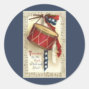 Ouderwetse Patriottisch, Trommels met Muzieknoden Ronde Sticker