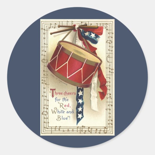 Ouderwetse Patriottisch, Trommels met Muzieknoden Ronde Sticker (Voorkant)