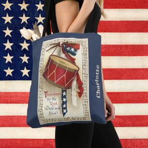 Ouderwetse Patriottisch, Trommels met Muzieknoten Tote Bag