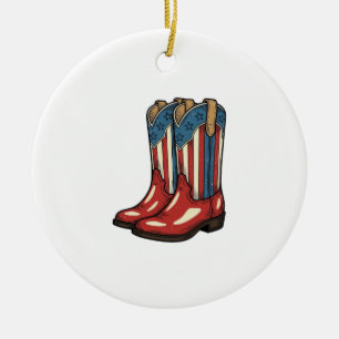 Ouderwetse Patriottische Cowgirl Laarzen Western S Keramisch Ornament