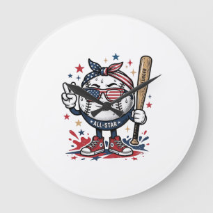 Ouderwetse Patriottische Honkbal Mascotte T-Shirt  Grote Klok