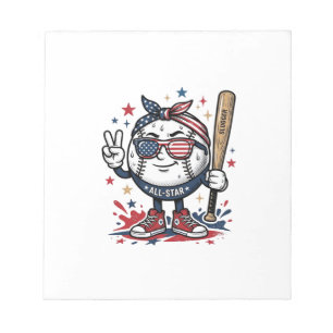 Ouderwetse Patriottische Honkbal Mascotte T-Shirt  Notitieblok