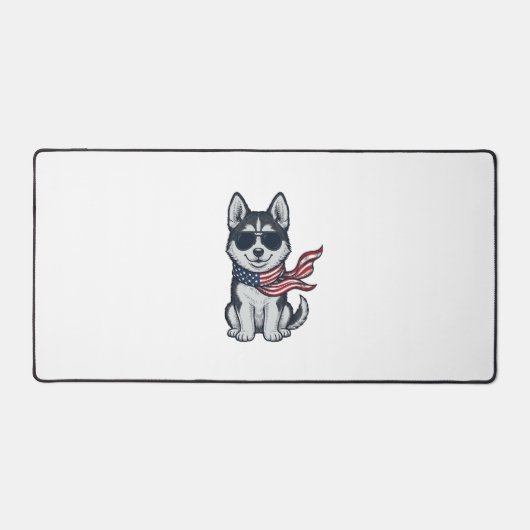 Ouderwetse Patriottische Husky Puppy Vector Design Bureaumat (Voorkant)