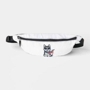 Ouderwetse Patriottische Husky Puppy Vector Design Heuptasje