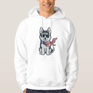 Ouderwetse Patriottische Husky Puppy Vector Design Hoodie