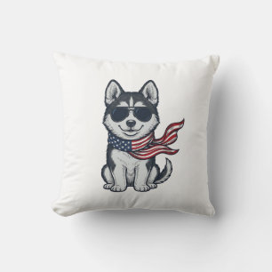 Ouderwetse Patriottische Husky Puppy Vector Design Kussen