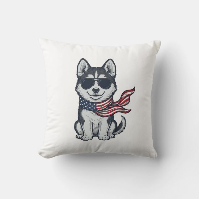 Ouderwetse Patriottische Husky Puppy Vector Design Kussen (Voorkant)