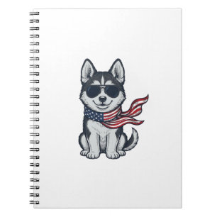 Ouderwetse Patriottische Husky Puppy Vector Design Notitieboek