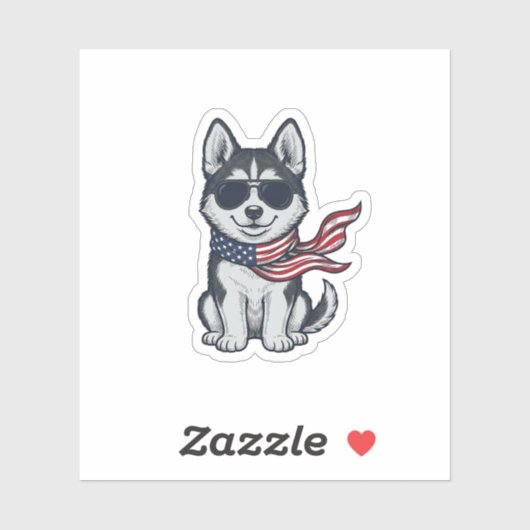 Ouderwetse Patriottische Husky Puppy Vector Design Sticker (Vel)