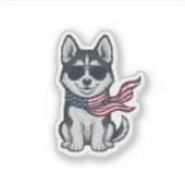 Ouderwetse Patriottische Husky Puppy Vector Design Sticker (Voorkant)