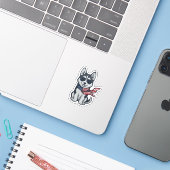 Ouderwetse Patriottische Husky Puppy Vector Design Sticker (Laptop met iPhone)