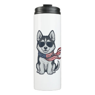Ouderwetse Patriottische Husky Puppy Vector Design Thermosbeker