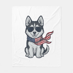 Ouderwetse Patriottische Husky Puppy Vector Ontwer Fleece Deken