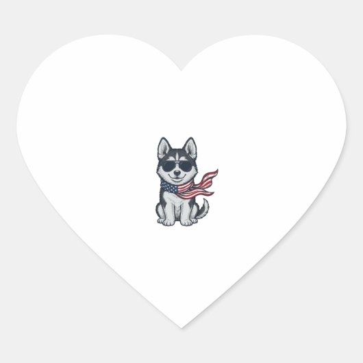 Ouderwetse Patriottische Husky Puppy Vector Ontwer Hart Sticker (Voorkant)