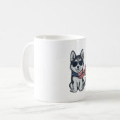 Ouderwetse Patriottische Husky Puppy Vector Ontwer Koffiemok (Voorkant links)