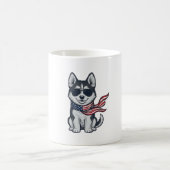 Ouderwetse Patriottische Husky Puppy Vector Ontwer Koffiemok (Center)
