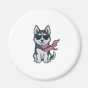 Ouderwetse Patriottische Husky Puppy Vector Ontwer Magneet