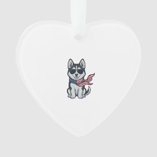 Ouderwetse Patriottische Husky Puppy Vector Ontwer Ornament (voorkant)