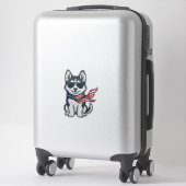 Ouderwetse Patriottische Husky Puppy Vector Ontwer Sticker (Koffer)