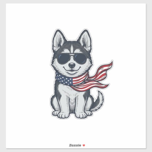 Ouderwetse Patriottische Husky Puppy Vector Ontwer Sticker (Vel)