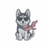 Ouderwetse Patriottische Husky Puppy Vector Ontwer Sticker (Voorkant)