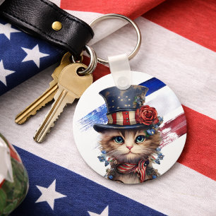 Ouderwetse Patriottische Kitten Sleutelhanger
