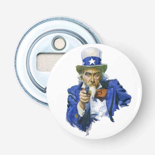 Ouderwetse Patriottische Oom Sam met Sterrenhoed e Button Flesopener (Voorkant)