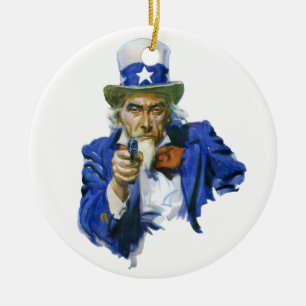 Ouderwetse Patriottische Oom Sam met Sterrenhoed e Keramisch Ornament