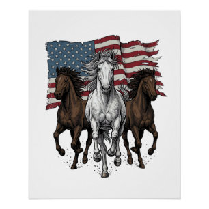 Ouderwetse Patriottische Rennende Paarden Vector D Perfect Poster
