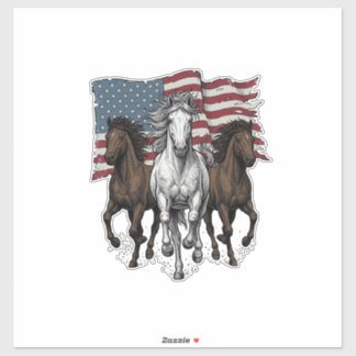 Ouderwetse Patriottische Rennende Paarden Vector D Sticker