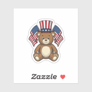 Ouderwetse Patriottische Teddybeer Vectorontwerp_1 Sticker