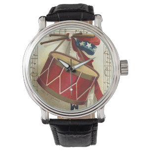 Ouderwetse Patriottische Trommels met Muzieknoden Horloge