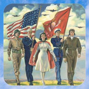 Ouderwetse Patriottische, Trotse Militaire Held Vierkante Sticker