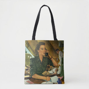 Ouderwetse Patriottische Verpleegster aan de Telef Tote Bag