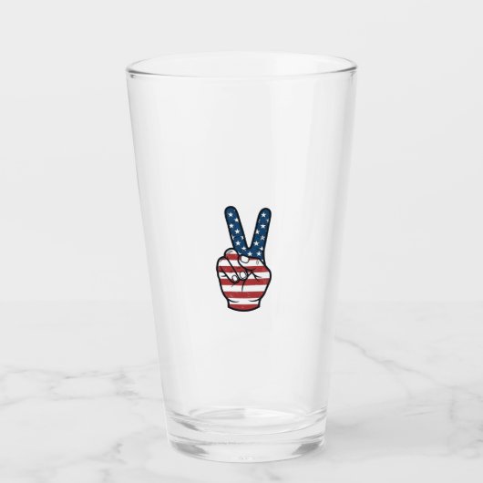 Ouderwetse Patriottische Vredesteken Hand Vector D Glas (Voorkant)