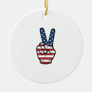 Ouderwetse Patriottische Vredesteken Hand Vector D Keramisch Ornament