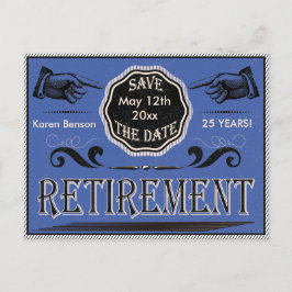 Ouderwetse pensionering Save the date - Blauw Aankondigingskaart