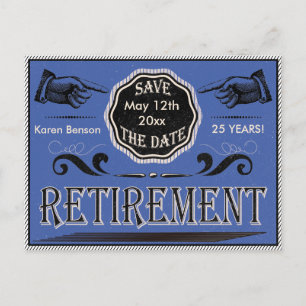Ouderwetse pensionering Save the date - Blauw Aankondigingskaart
