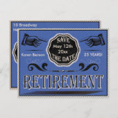 Ouderwetse pensionering Save the date - Blauw Aankondigingskaart (Voorkant / Achterkant)
