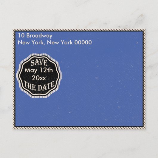 Ouderwetse pensionering Save the date - Blauw Aankondigingskaart (Achterkant)