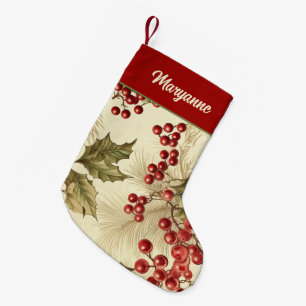 Ouderwetse Poinsettia en Bessen Patroon Kleine Kerstsok