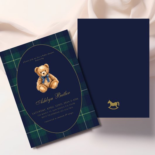 Ouderwetse Polo Teddybeer Babyshower Uitnodiging