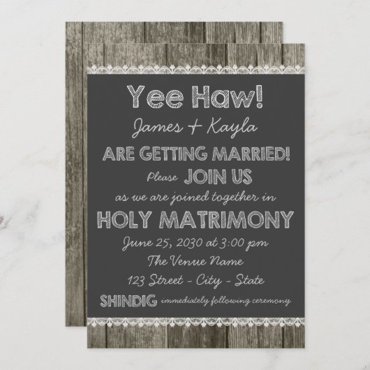 Ouderwetse Redneck Country Chalkboard bruiloft Kaart (Voorkant / Achterkant)