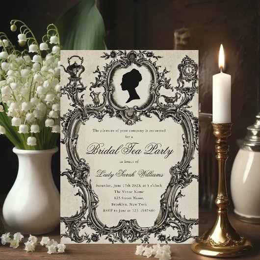 Ouderwetse Regency Rococo Bruidsdouche Thee Feestj Kaart