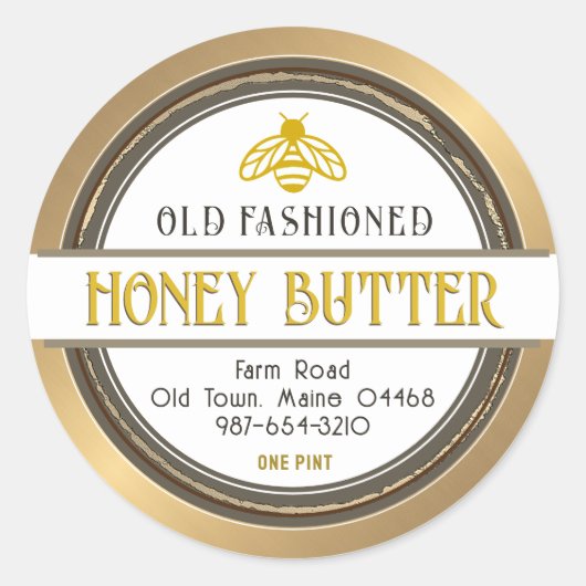 Ouderwetse Retro Honing Boter met Bijen Ronde Sticker (Voorkant)